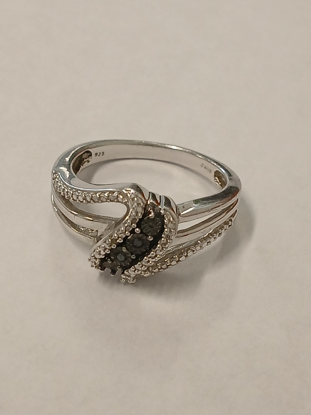 JWBR Vintage Black & White Diamond Ring 925 Sterling Silver Sz 6.75
